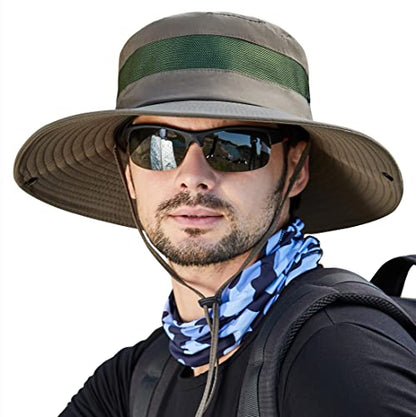 Muryobao Men's Boonie Hat UPF 50+ Summer Sun Hat UV Protection Wide Brim Waterproof Bucket Hat for Beach Fishing Cap - color: Army Green