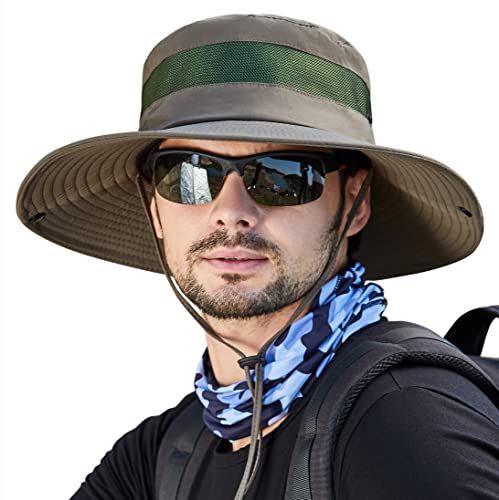 Muryobao Men's Boonie Hat UPF 50+ Summer Sun Hat UV Protection Wide Brim Waterproof Bucket Hat for Beach Fishing Cap - color: Army Green