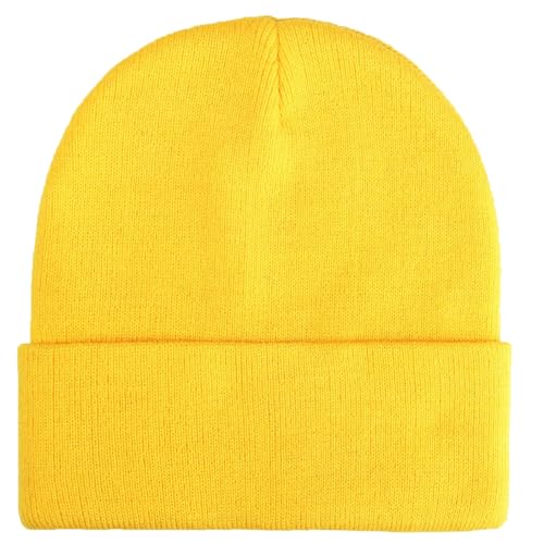 ZOORON Beanie for Men Women Warm Winter Hat Unisex Soft Knit Cuffed Beanie - color: Brilliant Yellow