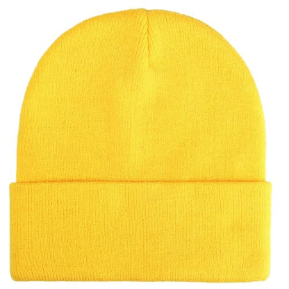 ZOORON Beanie for Men Women Warm Winter Hat Unisex Soft Knit Cuffed Beanie - color: Brilliant Yellow