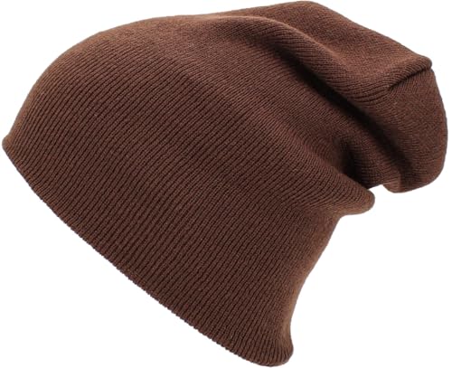 KBETHOS Made in USA Classic Men's Women's Cuffed Folded Acrylic Knit Beanie Hat Solid Unisex Cold - color: Brown Solid Long Beanie