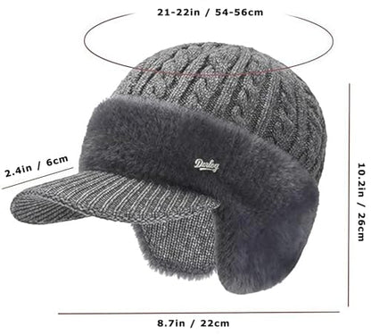 Winter Trapper Beanie Hats for Women Men, Fleece Lined Knit Hat with Brim Ear Flaps, Ear Warmers Cold Cap - color: Rose Red