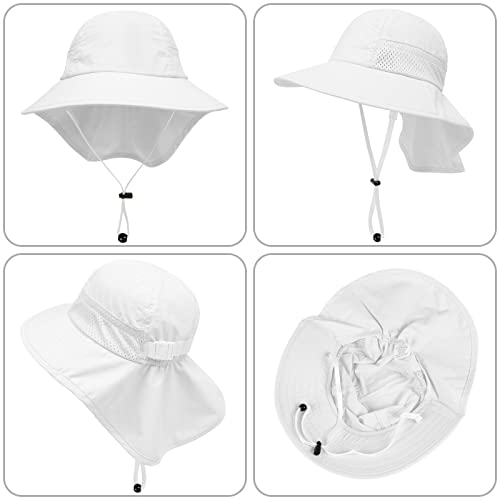Toddler Baby Sun Hat Kids Summer Beach Essentials Adjustable Beach Hats with Bucket Wide Brim for Boys Girls Age 0-14 Years - color: 1 Pack - White, size: 6-24 Months