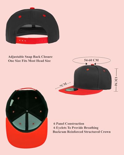 Gelante Plain Blank Flat Brim Adjustable Snapback Baseball Caps LOT 6 Pack - color: Black/Red