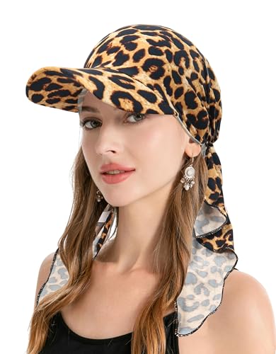 ZLYC Chemo Headwear for Women Brim Visor Head Scarf Pre Tied Headwraps Lightweight Skull Cap - color: Leopard Brown