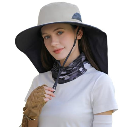 HUAMULAN Women Men Wide Brim Sun Hat Hiking Fishing Hats with Neck Flap - color: Hyp011-mise