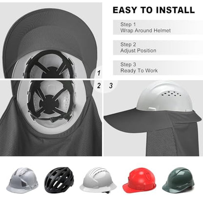 Hard Hat Sun Shade, Full Brim Mesh Neck Sun Shield with Reflective Strip, High Visibility Visor Neck Shade for Hard Hat Accessories, 2 Packs Grey - color: Grey