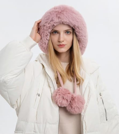 HUAMULAN Women Winter Sherpa Knit Beanie Hats Fleece Lined Ear Flaps - color: Pink Solid