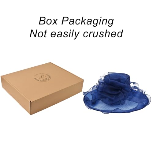 2026 Kentucky Derby Hat for Women Ladies, Organza Veil Feather Fascinator for Tea Party Church UV Protection Sun Hat - color: Dark Blue