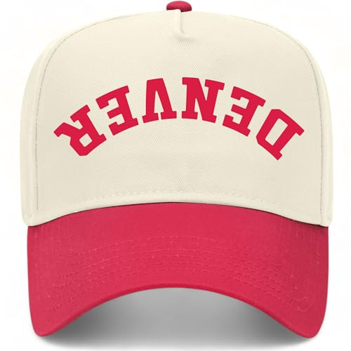 Denver Upside Down Reversed Vintage Trucker Hat | Premium Adjustable Snapback Baseball Hat for Men & Women - color: Red/Natural