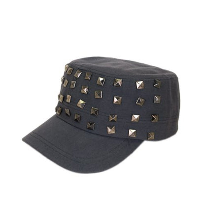 Adjustable Cotton Military Style Studded Front Army Cap Cadet Hat - Diff Colors Avail - color: Charcoal