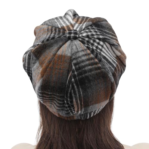 ZLYC Women Classic Newsboy Cap Visor 8 Panel Gatsby Cabbie Paperboy Hat - color: Plaid White and Dark Gray