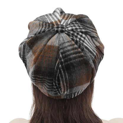 ZLYC Women Classic Newsboy Cap Visor 8 Panel Gatsby Cabbie Paperboy Hat - color: Plaid White and Dark Gray