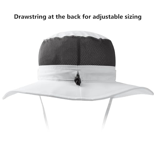 BASSDASH UPF 50+ Fishing Sun Hat Water Resistant Unisex Wide Brim Bucket Boonie Hat for Hiking Camping Safari FH15 - color: White, size: Large