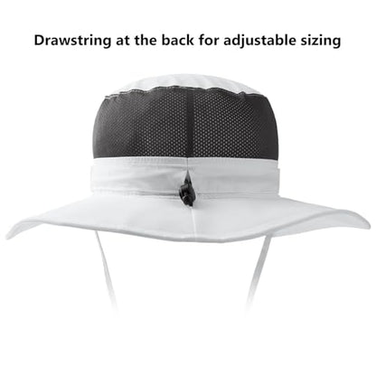 BASSDASH UPF 50+ Fishing Sun Hat Water Resistant Unisex Wide Brim Bucket Boonie Hat for Hiking Camping Safari FH15 - color: White, size: Large