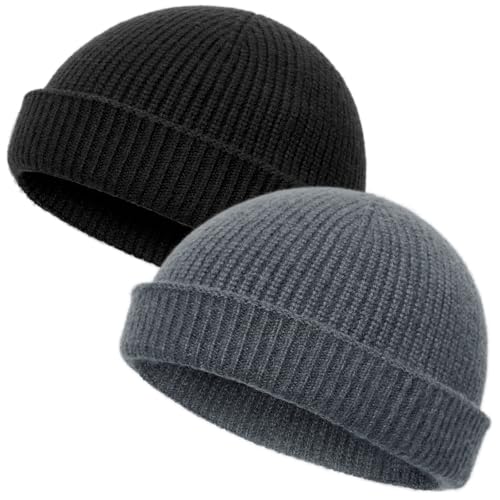 vidsel Thin Wool Fisherman Beanie Hat for Men Women Fall Winter Fashion Cap - color: 2-black, Gray