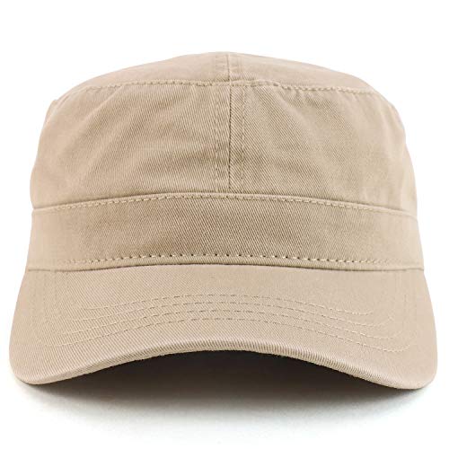 Trendy Apparel Shop Cotton Army Cap Military Flat Top Adjustable Baseball Cap - color: Khaki