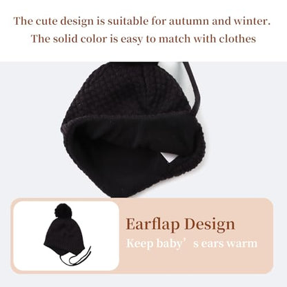 Baby Girl Winter Hats Pompom Infant Boys Beanie Knitted Kid Hat - color: Black, size: 0-6 Months