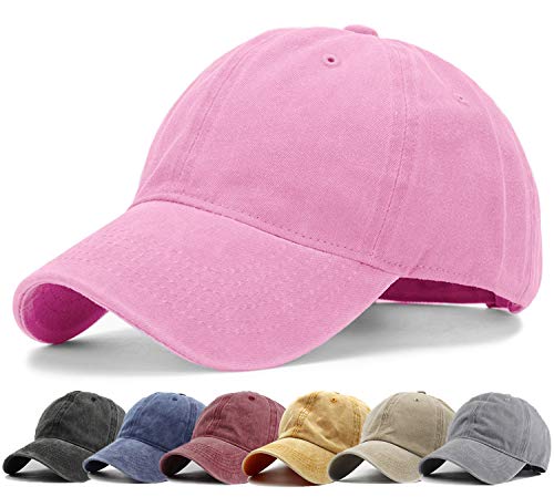 HH HOFNEN Baseball Cap Washed Cotton Unstructured Vintage Hat for Men Women - color: #1 Pink
