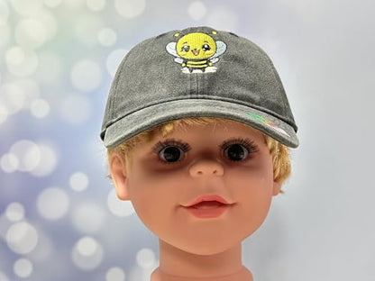 Adjustable Embroidery Animal Baseball Hat for Kid Toddler Child - color: Bee (Washed Black)