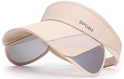 Sun Visor Hat for Women and Men - Retractable Brim Sport Hat, Summer Golf Tennis Running Beach Hat with Ponytail Hole - color: Z-2 Pack Beige White