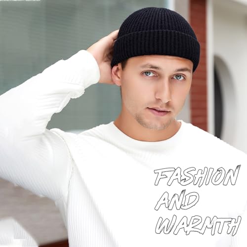 Fisherman Beanie for Men Knit Trawler Beanie Short Cuffed Watch Cap for Men Women - color: Dark Blue