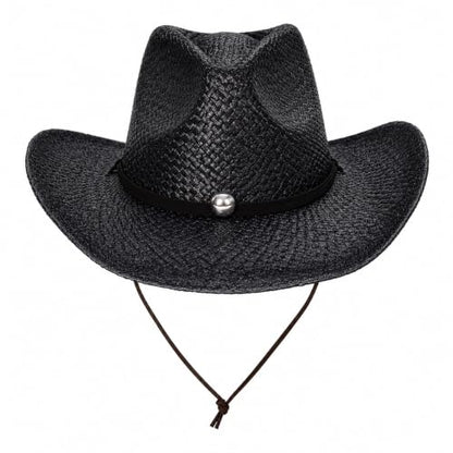 Straw Cowboy Hat for Men Women, Woven Western Summer Hat Natural - color: Black