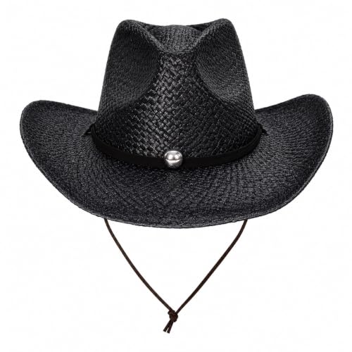 Straw Cowboy Hat for Men Women, Woven Western Summer Hat Natural - color: Black