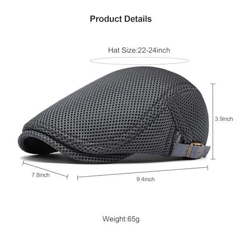 Mens Mesh Cap Flat Ivy Gatsby Newsboy Beret Driving Hat Adjustable Breathable Summer Hats - color: Dark Grey