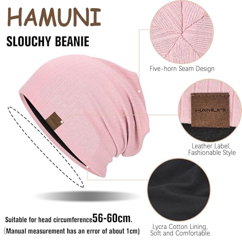 HAMUNI Slouchy Beanie for Men Women Soft Lightweight Chemo Headwear - color: Coral Pink