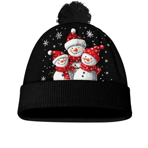 Girls Boys Winter Warm Knit Beanie Pompom Elasticity Slouchy Hat Skull Caps for Childrens - color: Christmas Snowman
