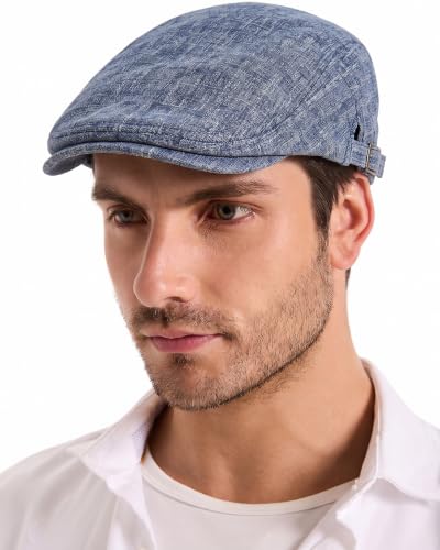 ZLYC 남성용 여름 플랫 캡 Scally Ivy Gatsby Newsboy Beret Driver Cabbie 사냥 모자 - color: 플레인 블루