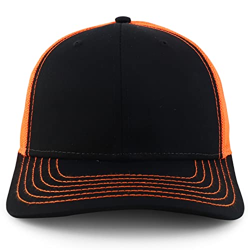 Armycrew Oversize XXL Low Profile Two Tone Mesh Back Trucker Baseball Cap - color: Black Neon Orange