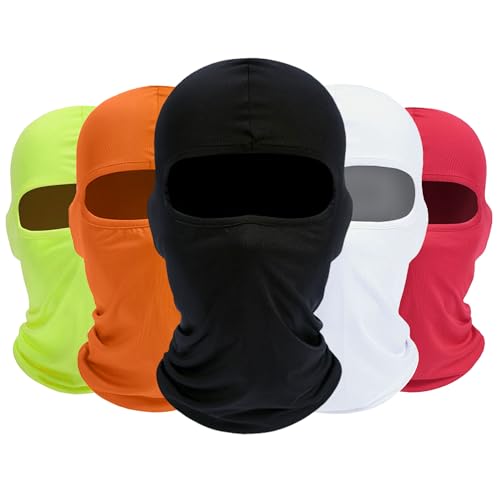 ROXUN Balaclava Ski Mask, 5 Pack Neck Gaiter Motorcycle Summer Cooling - color: B5-black+white+red+orange+fluorescent
