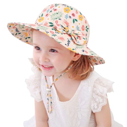 Toddler Kids Baby Girl Sun Hat Floppy Cotton Summer Hat 50+ SPF Protective - color: 202203/Flower/White, size: 12-24 Months