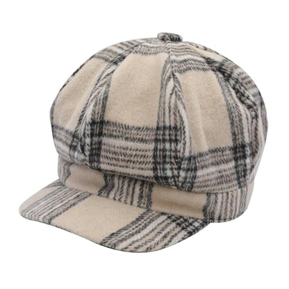 ZLYC Women Classic Newsboy Cap Visor 8 Panel Gatsby Cabbie Paperboy Hat - color: Tartan Plaid Beige