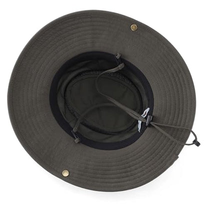 Home Prefer UPF 50+ Wide Brim Sun Hat Mesh Crown Foldable Cotton Bucket Cowboy Hat for Men Safari Golf Fishing Beach Garden - color: Army Green, size: Large