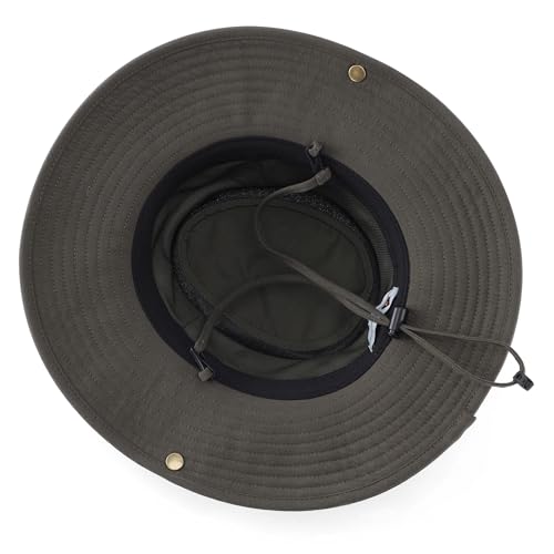 Home Prefer UPF 50+ Wide Brim Sun Hat Mesh Crown Foldable Cotton Bucket Cowboy Hat for Men Safari Golf Fishing Beach Garden - color: Army Green, size: Medium