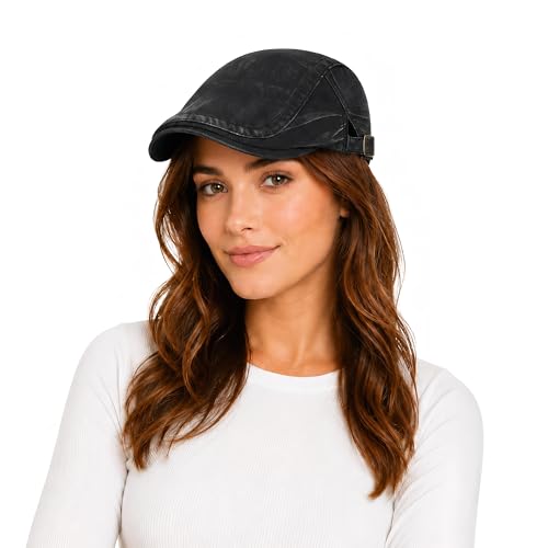 SEAUR Newsboy Hats for Women Cotton Ivy Flat Cap Adjustable Breathable Cabbie Gatsby Golf Hats Gatsby Irish Hat for Men - color: Black