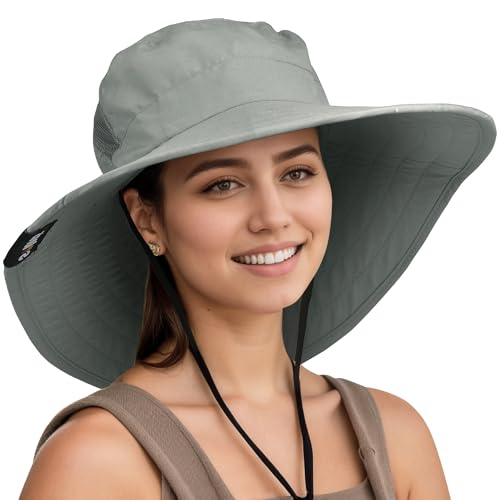 Solaris Wide Brim Sun Hat with Neck Flap - color: Grey, size: Medium