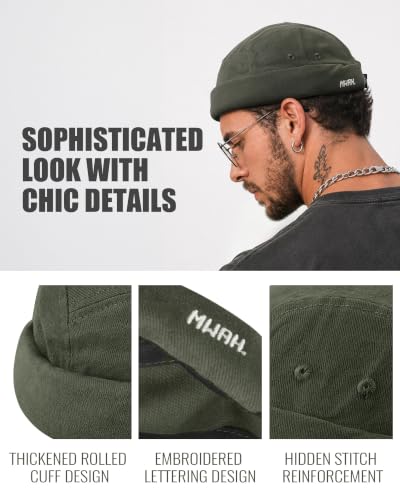 Clakllie Retro Docker Hat for Women Men Cotton No Brim Hat Adjustable Brimless Cap Worker Sailor Cap No Visor Beanie Hat - color: Grey-gd31