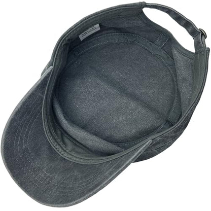Washed Cotton Military Hat Cadet Cap Army Flat Top Basic Everyday - color: Darkgrey, size: Medium-Large