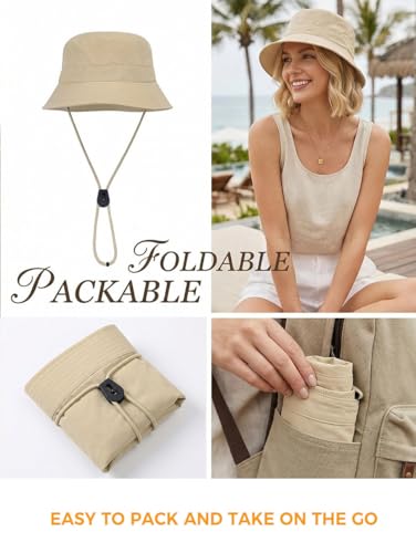 Summer Bucket Hats for Woman Lightweight Foldable Adjustable Fishing Hiking Outdoor Sun Hat UV Protection Quick Dry - color: Army Green