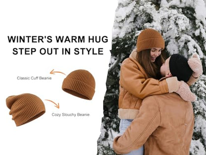 Home Prefer Rib Knit Beanie Hat for Men and Women Cuffed Beanie Winter Hat - color: Black+khaki