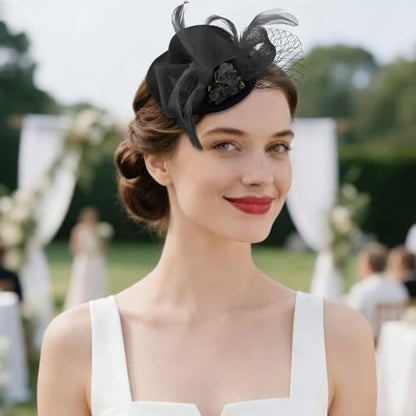 Fascinator Hat Tea Party Accessories Wedding Headwear for Girls and Women - color: Black