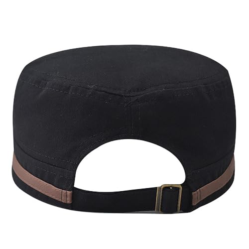 Cadet Army Cap for Men Women Military Adjustable Unisex Flat Top Hat - color: Black