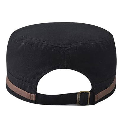 Cadet Army Cap for Men Women Military Adjustable Unisex Flat Top Hat - color: Black