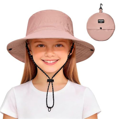Zando Packable Kids Sun Hat UPF 50+ Girls Boys Beach Bucket Hat Summer - color: Light Pink, size: 8-12 Years