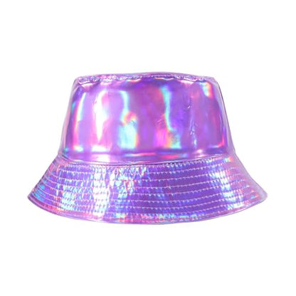 MILAKOO Rave Hologram Metallic Bucket Hat Reversible Cap Reflective Waterproof Rain Fisherman Hat - color: D: Purple
