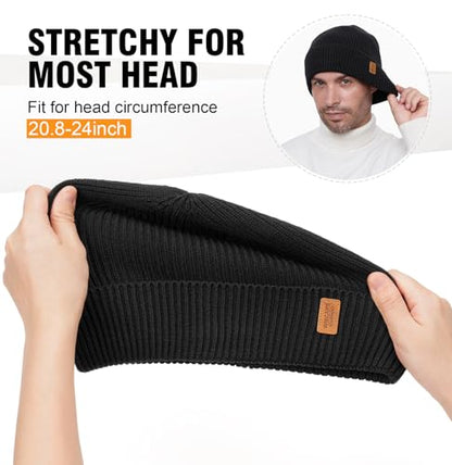 Wmcaps Merino Wool Fleece Lined Beanie Warm Winter Hats for Men Women - color: Black